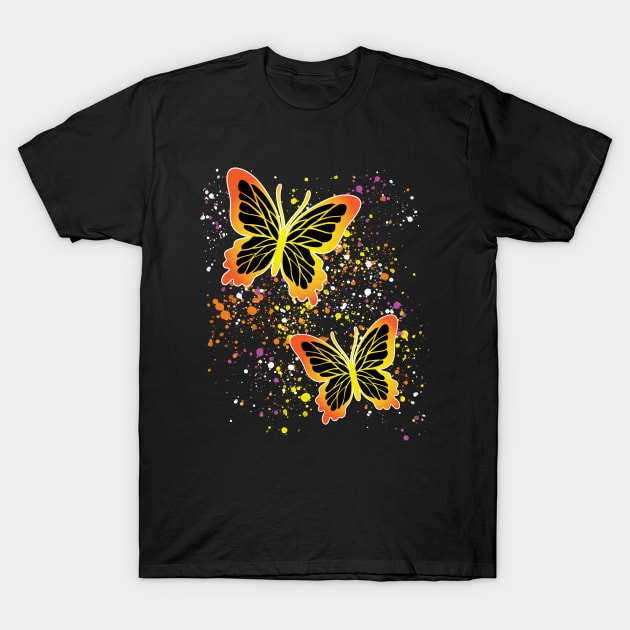 Beautiful Butterflies with Colorful Splatters T-Shirt by Designs by Darrin